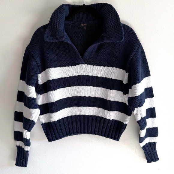 Quince Organic Cotton Cropped Polo Sweater | Women’s XS | Navy White Preppy - Picture 3 of 8